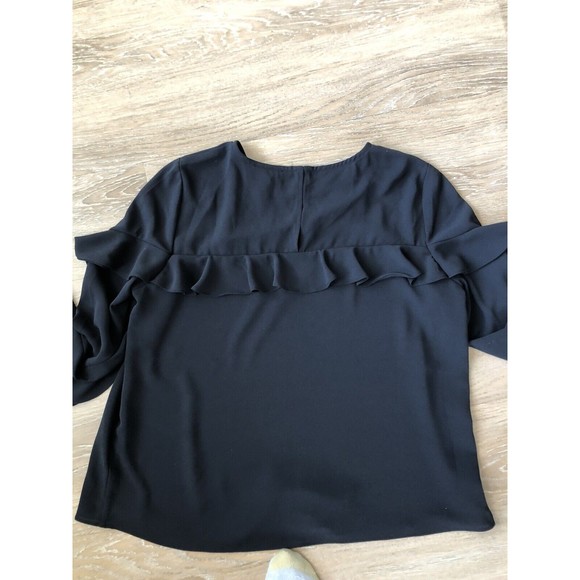 Greylin Anthropologie Size Medium Flutter long sleeve Black Blouse - Picture 8 of 13